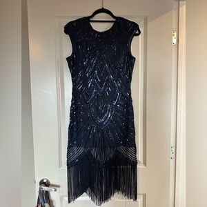 NWT navy sequin fringe flapper inspired dress